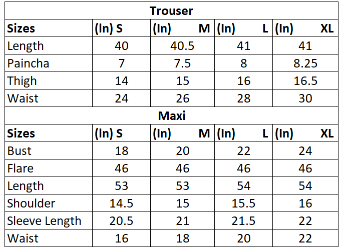 Size chart